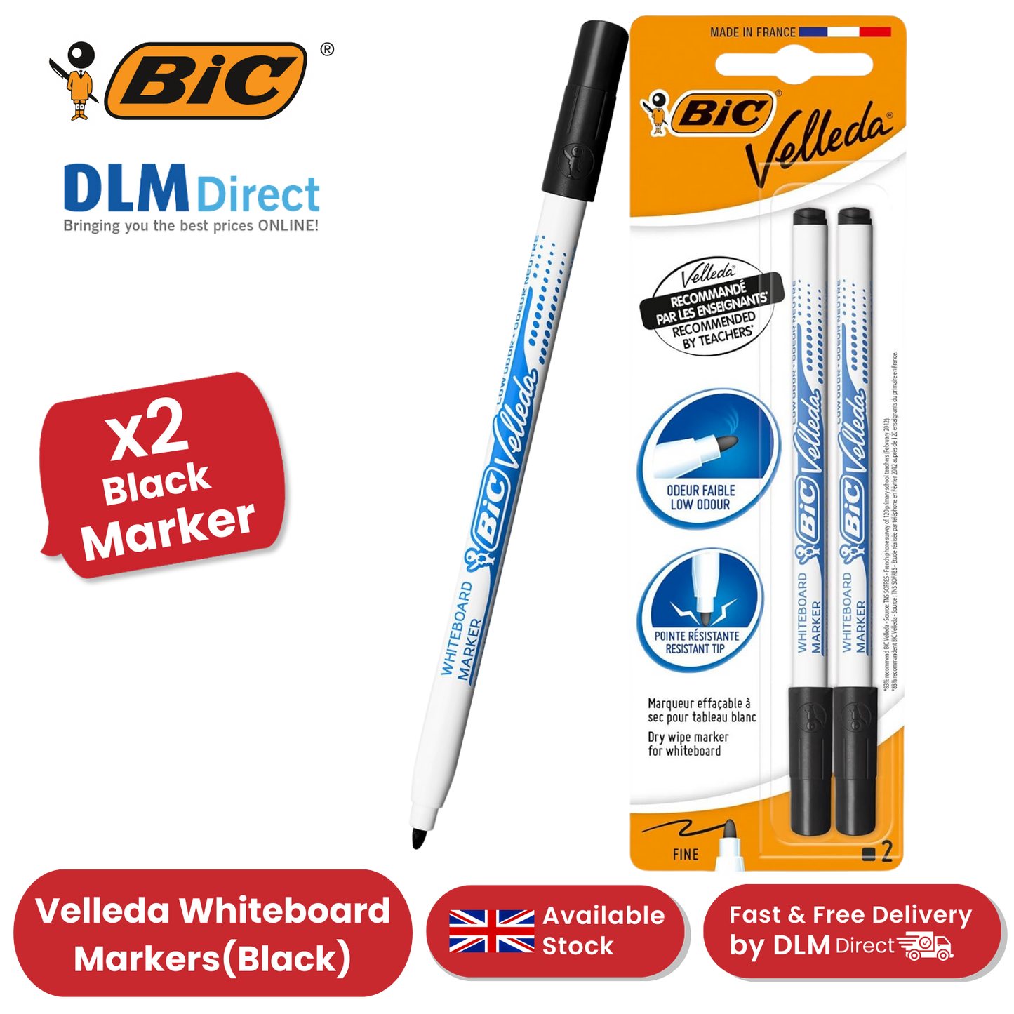 BIC Velleda 1721 Whiteboard Pens Black - Pack of 2