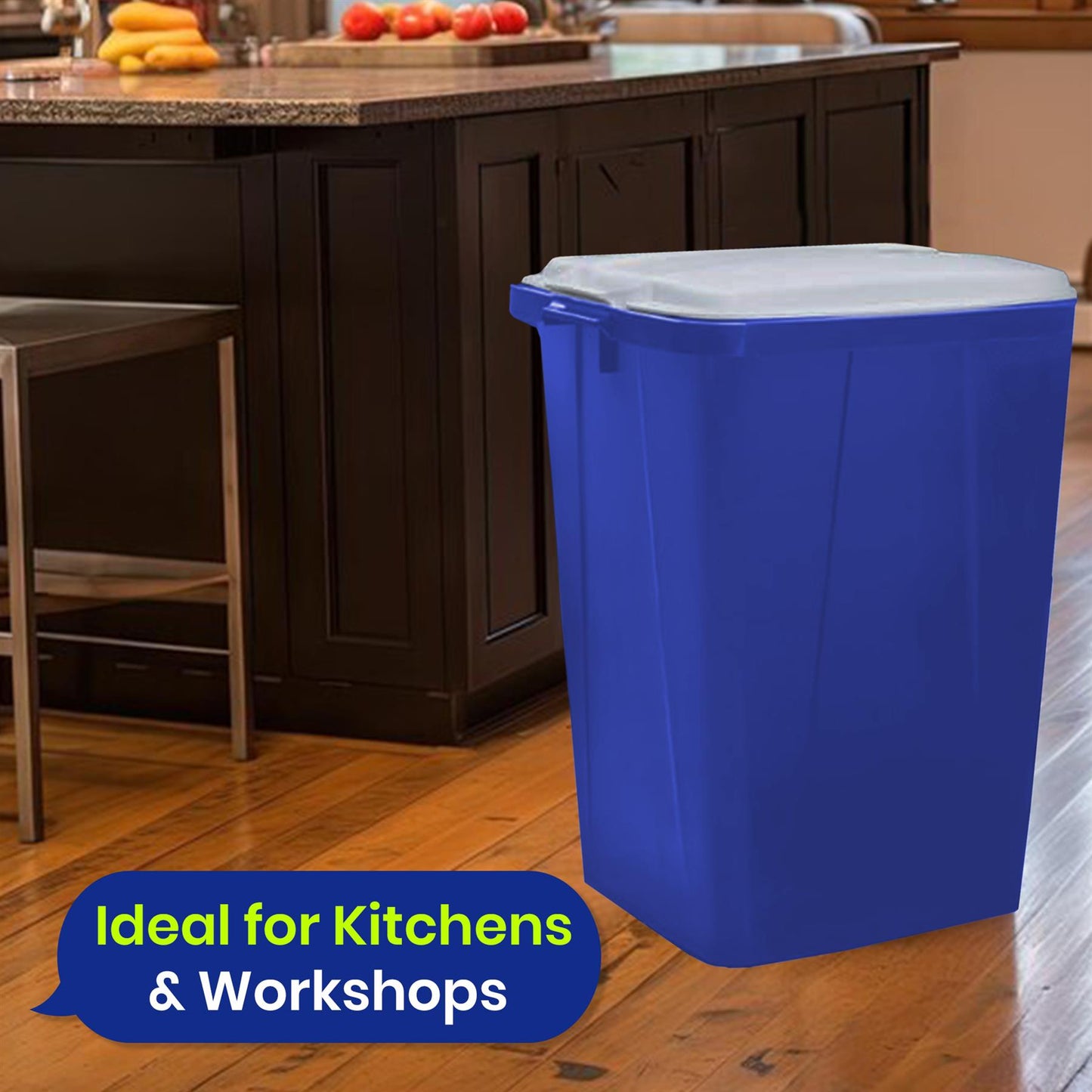 Durable Durabin Blue Waste Bin 90L Stackable Plastic Bin with Sturdy Handles