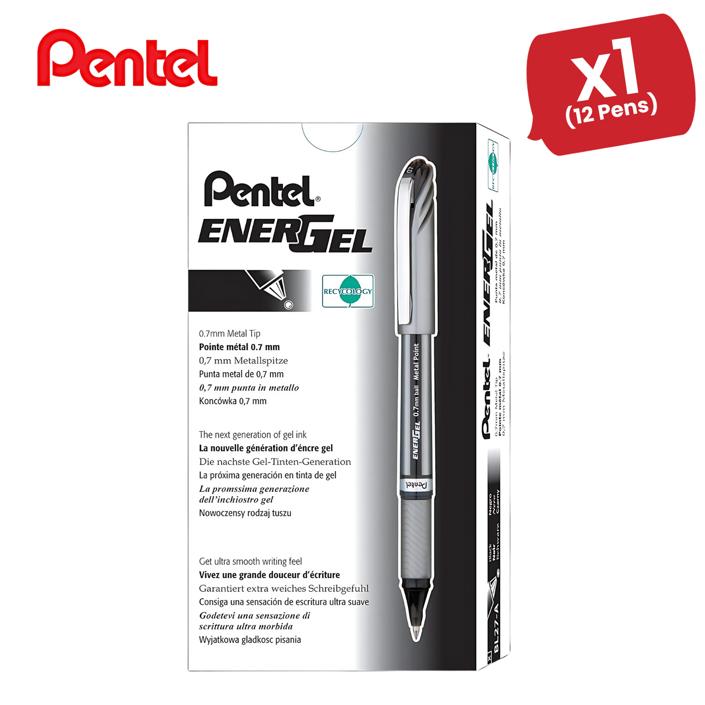 PENTEL ENERGEL METAL TIP ROLLERBALL BLK - Pack of 12 - 1 to 5 Packs