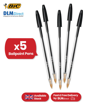 BiC Cristal Medium Biro Ballpoint Pen - 1.0 mm Black - Pack of 5