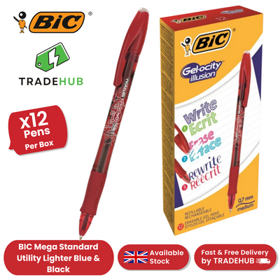 Bic Gel-ocity Illusion Medium Erasable Ink Rollerball Pen 0.7mm & 0.3mm Red
