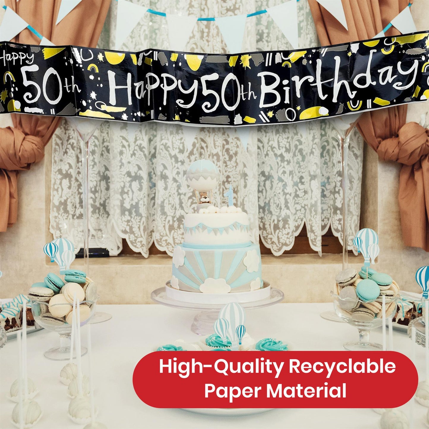 Happy 50th Birthday Black and White Recyclable Banner - 2.6m