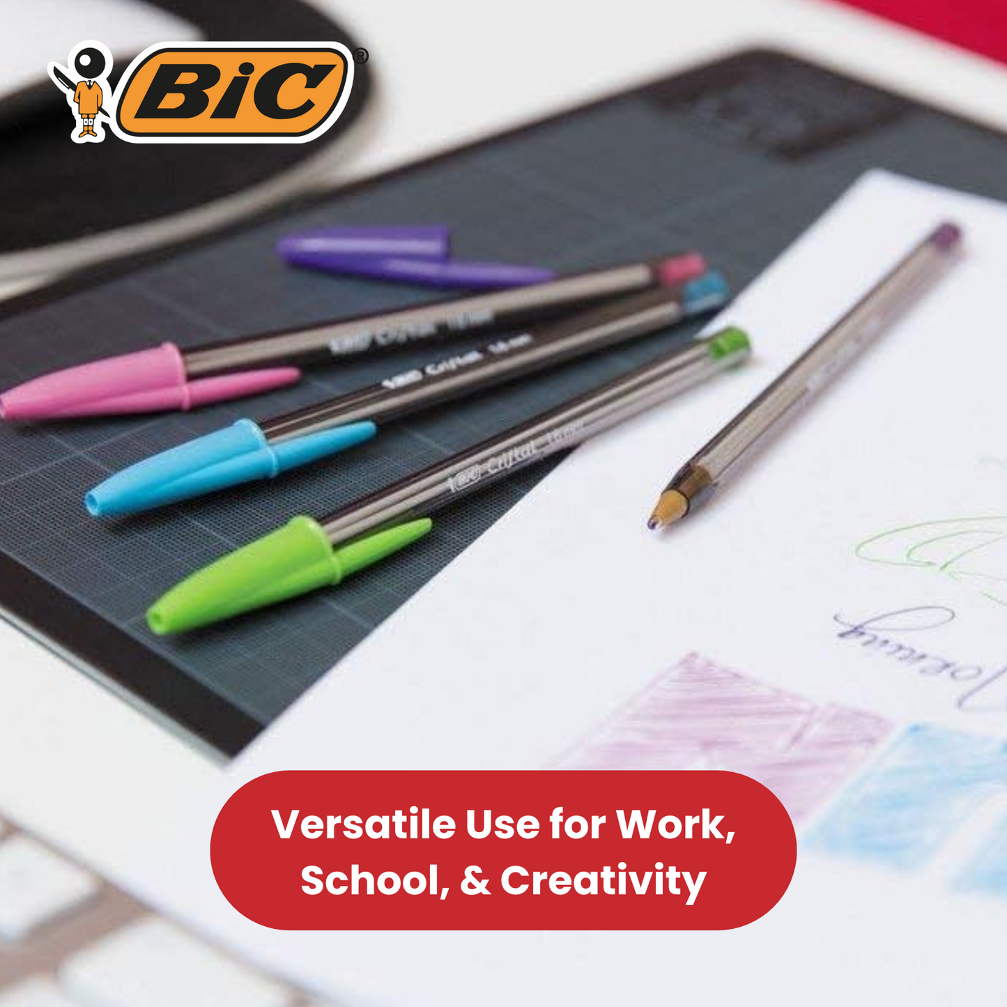 BIC Cristal Ballpoint 1.6mm Medium Point Pen Smooth Writing & Stylish Pen - Pink