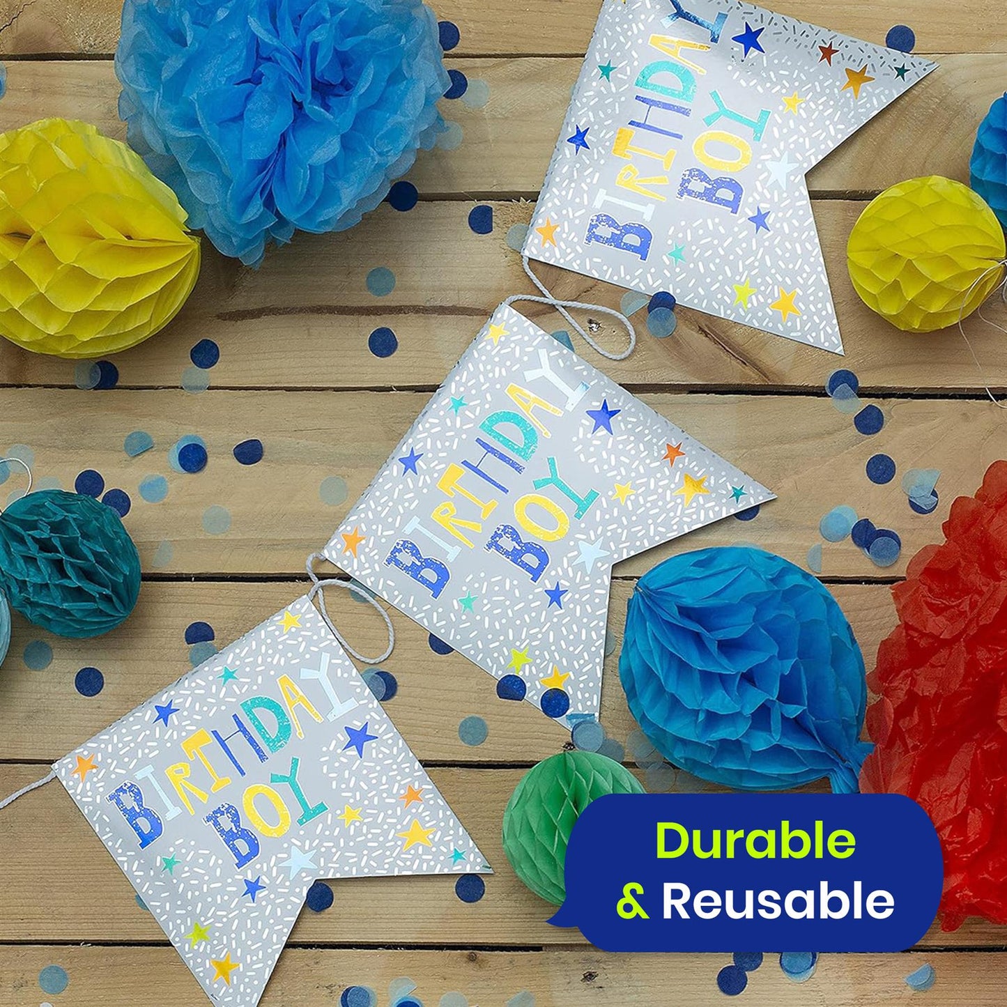 Birthday Boy Bunting 4M with 10 Flags Reusable Hanging Party Decoration