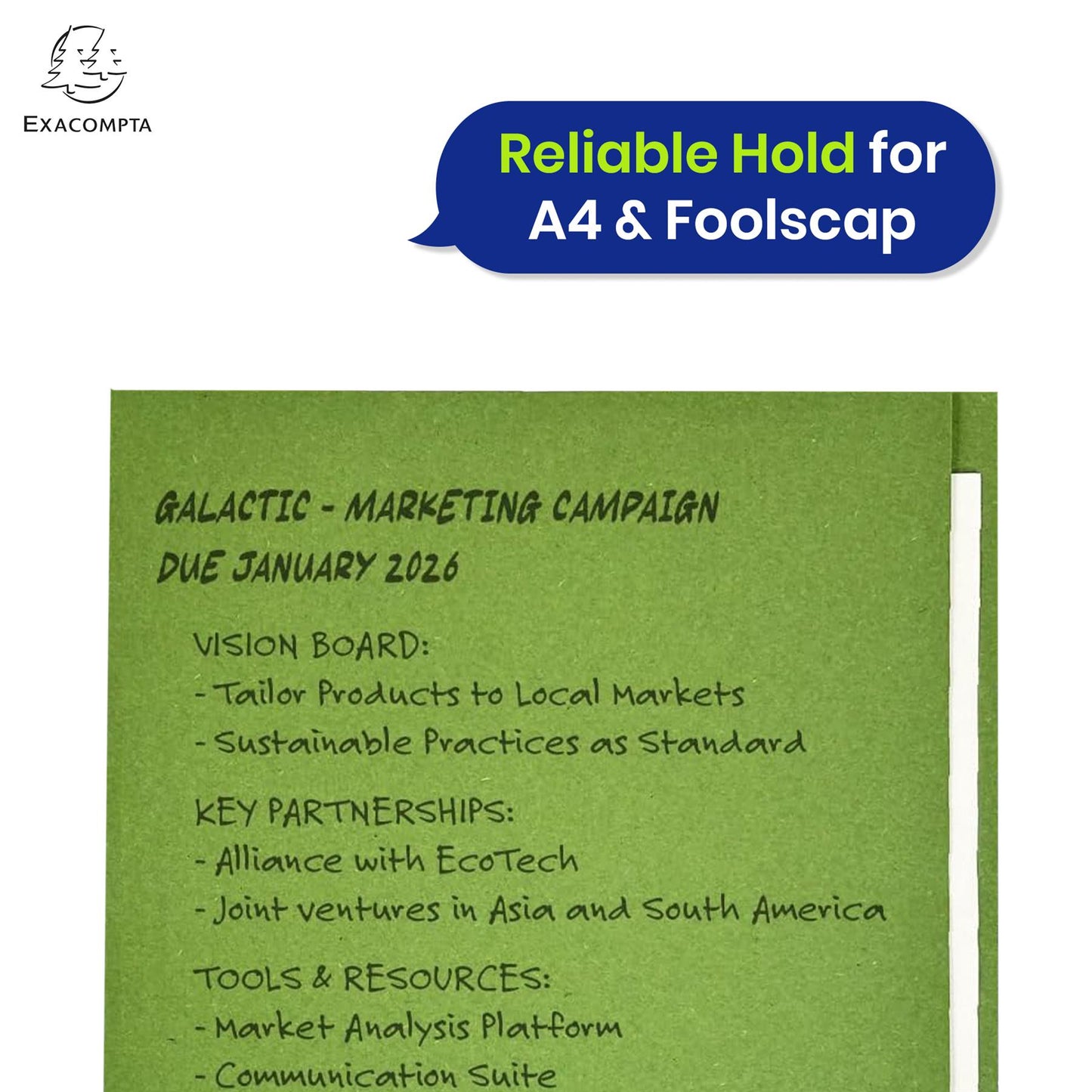 Exacompta Square Cut Folder Strong, 315gsm Manilla Holds A4 Foolscap Documents, Pack of 100 (Green)