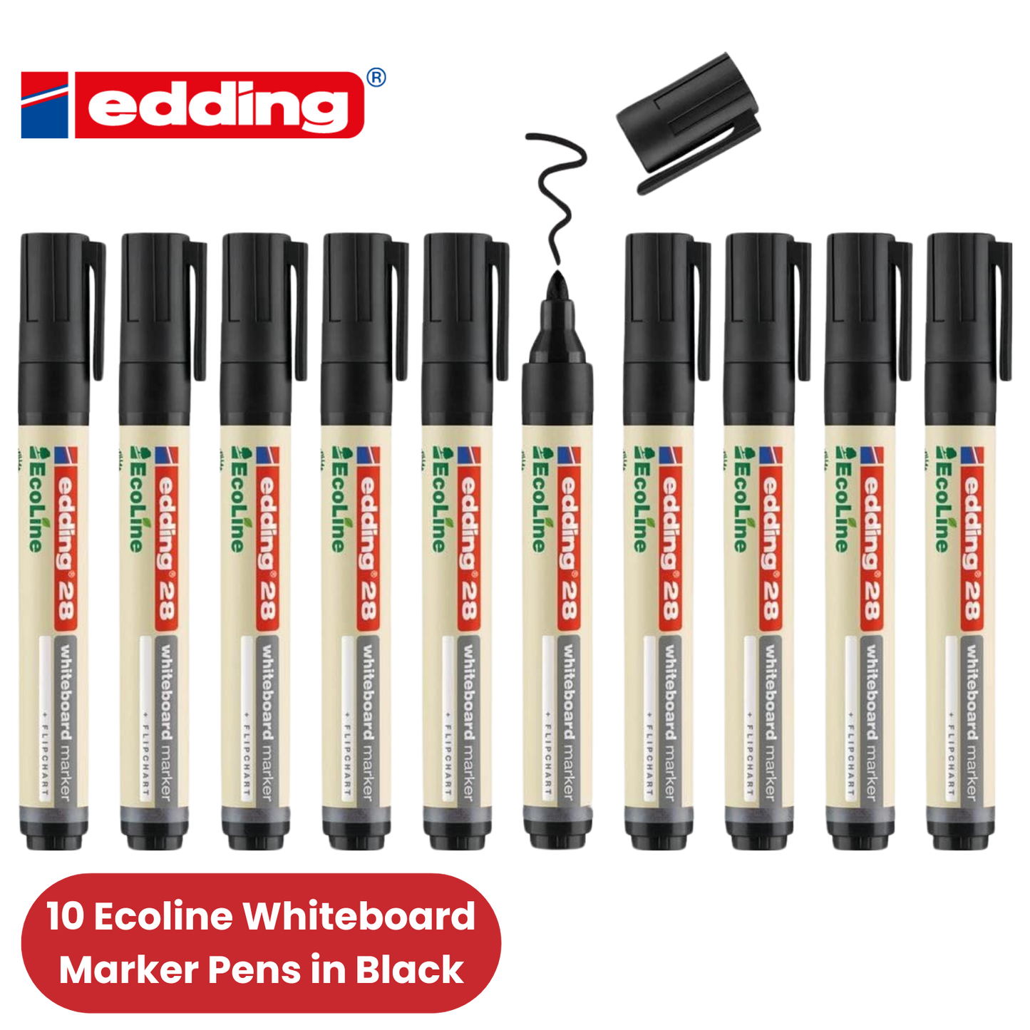 edding 28 Ecoline whiteboard marker - black - box of 10 whiteboard pens 2-36