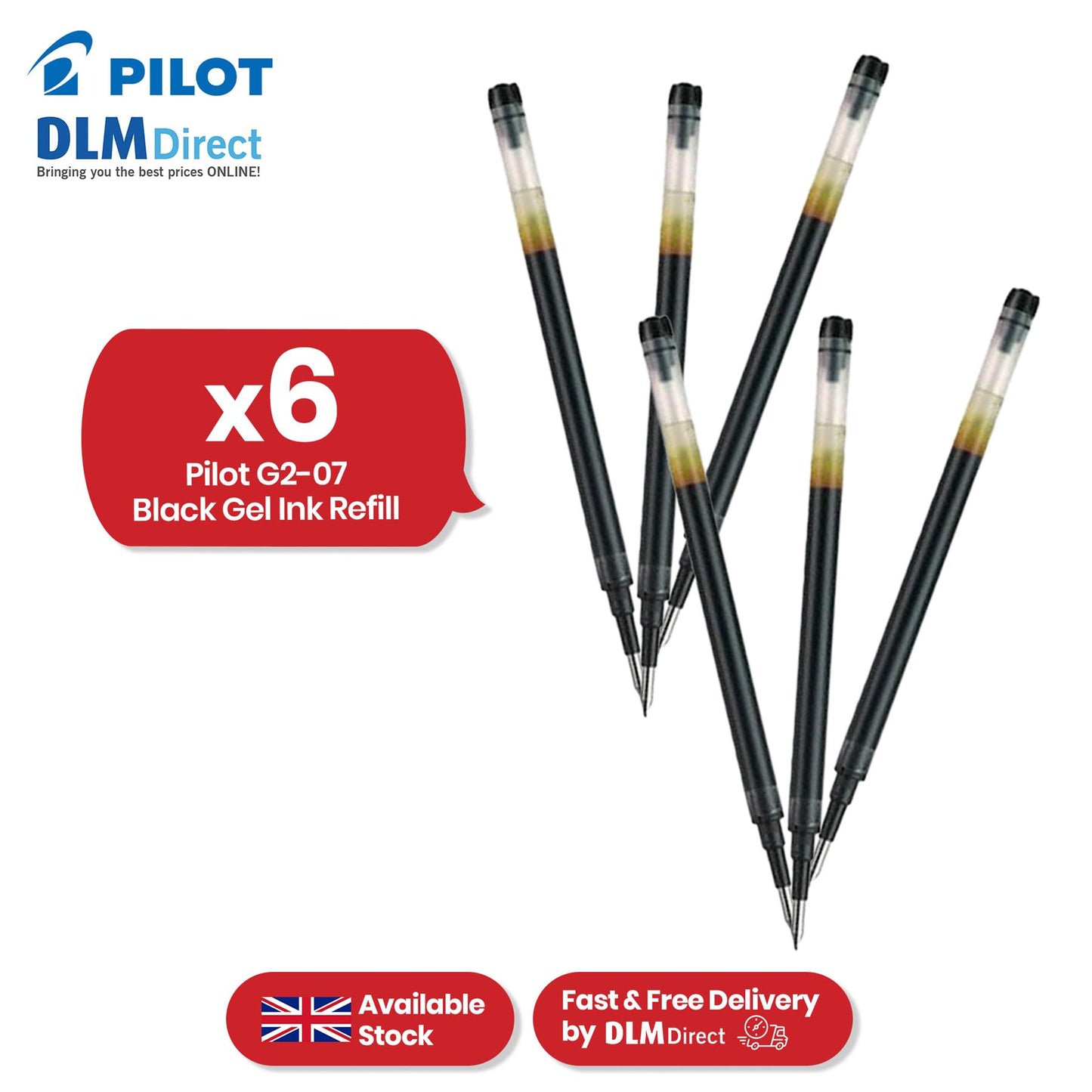 Pilot G2-07 Black Gel Ink Refill - 0.7mm Medium Ink Cartridge Replacement for Pens