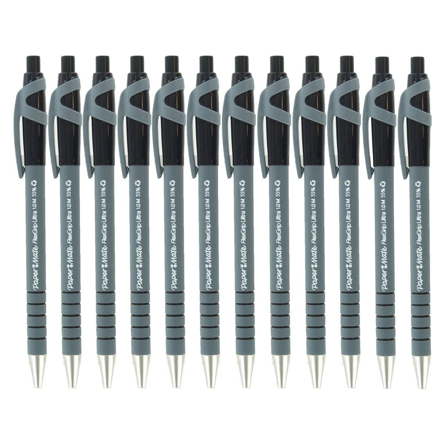 PAPERMATE FLEXGRIP BALLPOINT PEN MEDIUM BLACK - PACK OF 12 X2