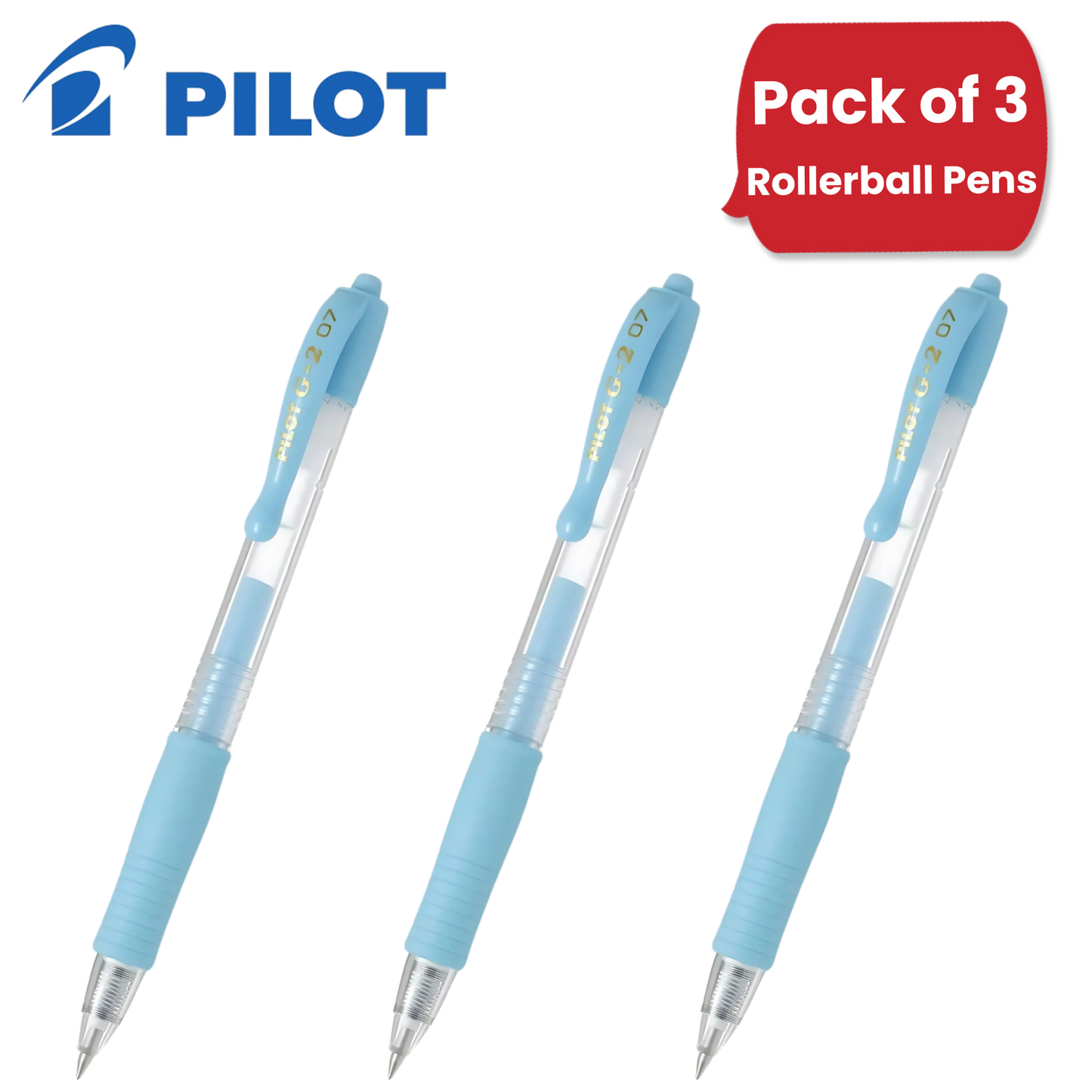 Pilot G-207 Retractable Gel Rollerball Medium Pastel Blue - Pack of 3