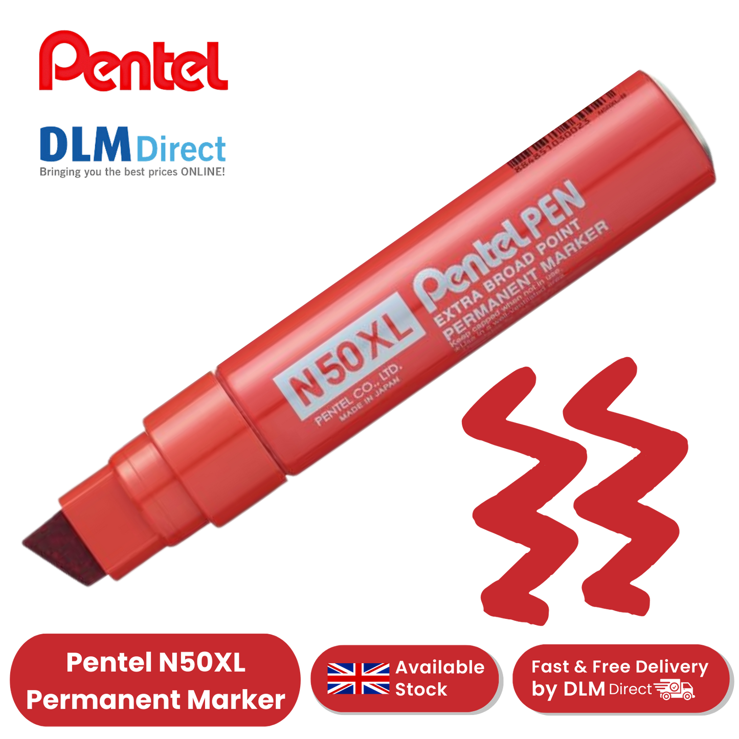 PENTEL N50XL PERMANENT MARKER RED - Single Pen