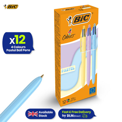 BIC 4-Colour Pastel Pens Pack of 12 Retractable Medium Points for Office School Home
