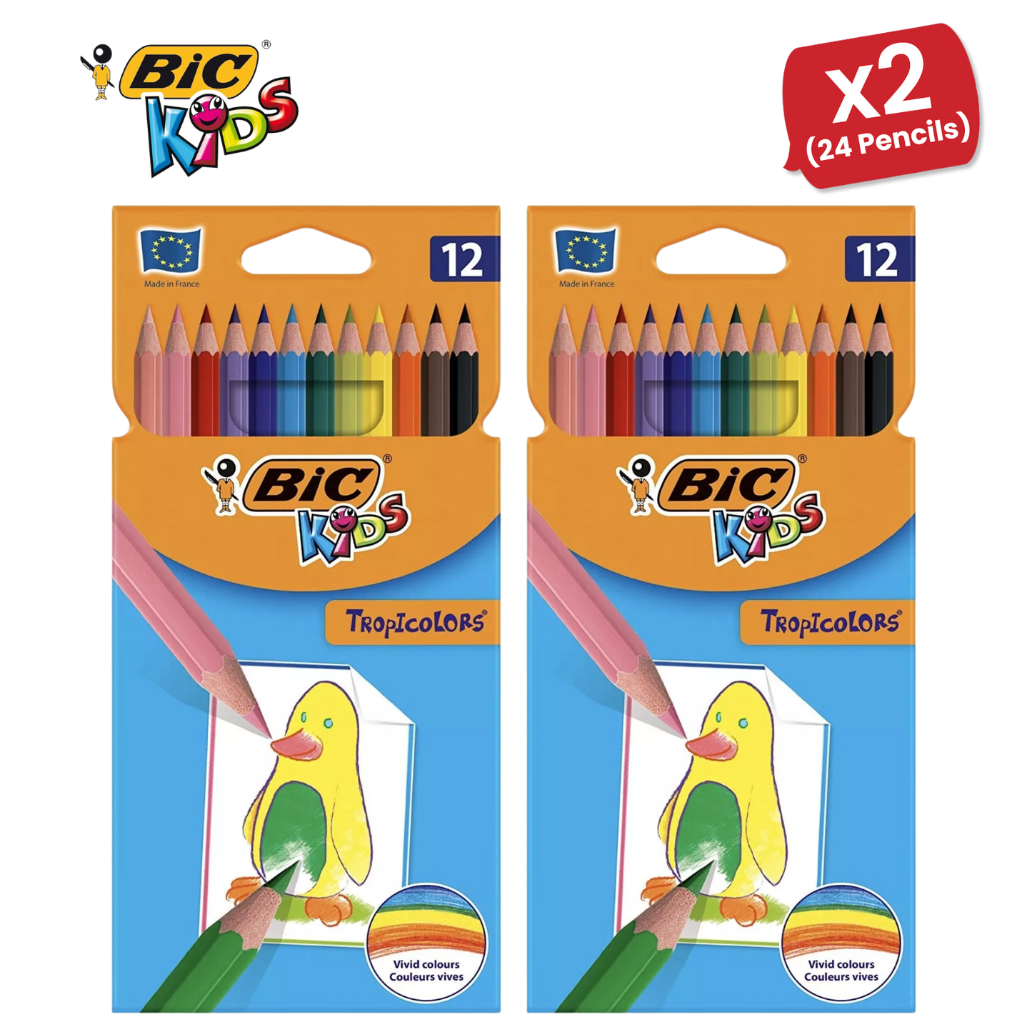 BIC Kids Tropicolors Colouring Pencils, Vibrant Colors - Creative Fun Pack of 12