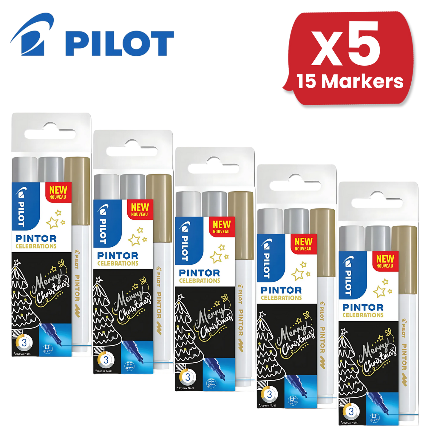 Pilot Pintor Extra Fine Paint Markers - White, Gold and Silver - Wallet of 3