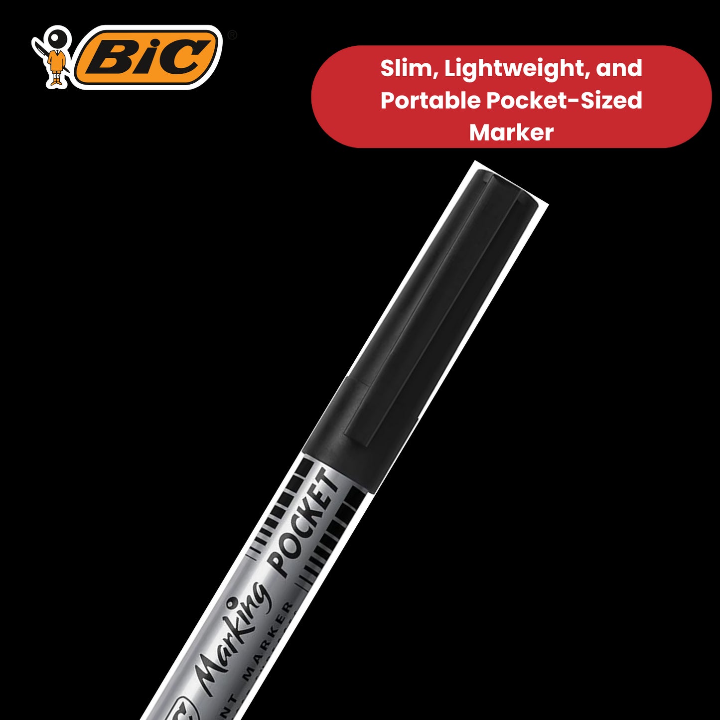 Bic Pocket Permanent Black Bullet Tip Marker (Pack of 12) 8209021 - 1 to 5 Packs