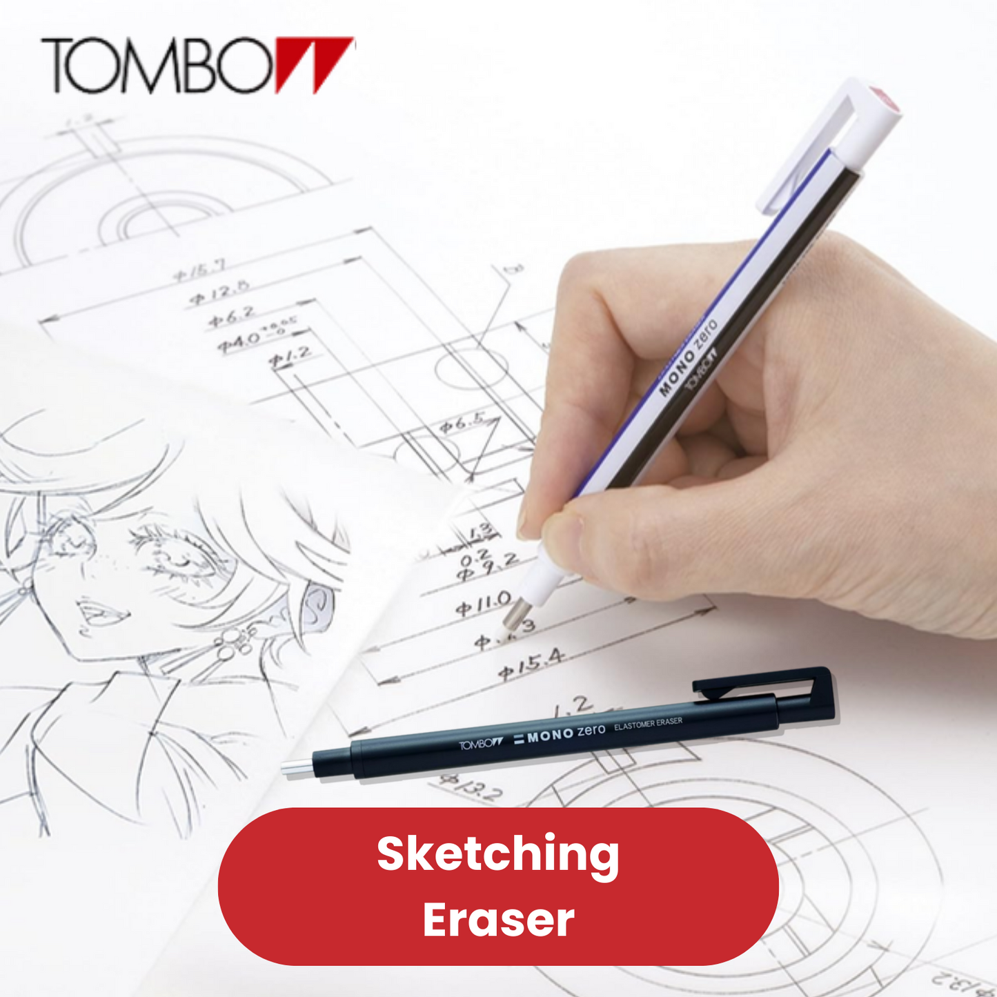 Tombow Mono Zero Eraser 2.3mm Tip Precision Erasing for Artists & Professionals