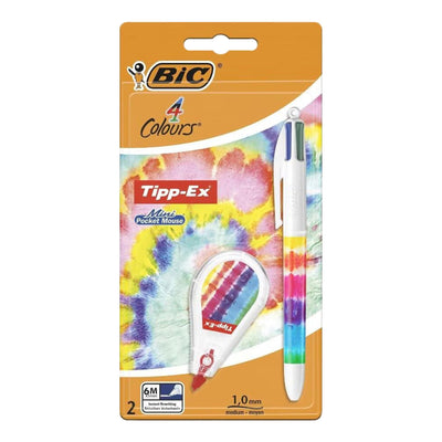 Bic 4 Colour Tie Dye - 1 Pen and 1 Tipp-Ex Mini Pocket Mouse Tie Dye - Blister Pack