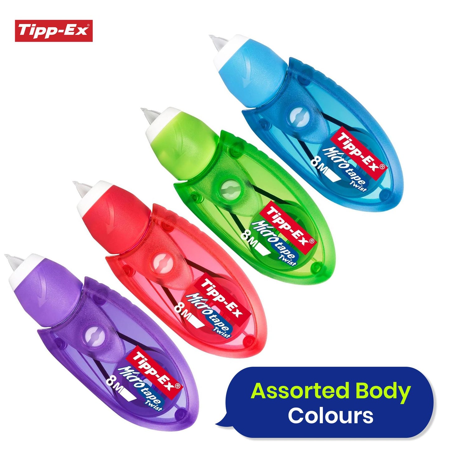 Tippex Micro Tape Twist 10 Pack Assorted Colours with Rewinding and Twist Cap