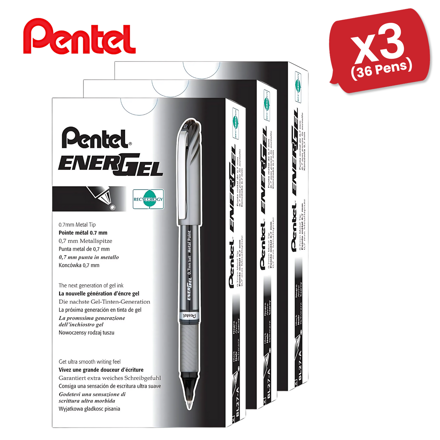 PENTEL ENERGEL METAL TIP ROLLERBALL BLK - Pack of 12 - 1 to 5 Packs