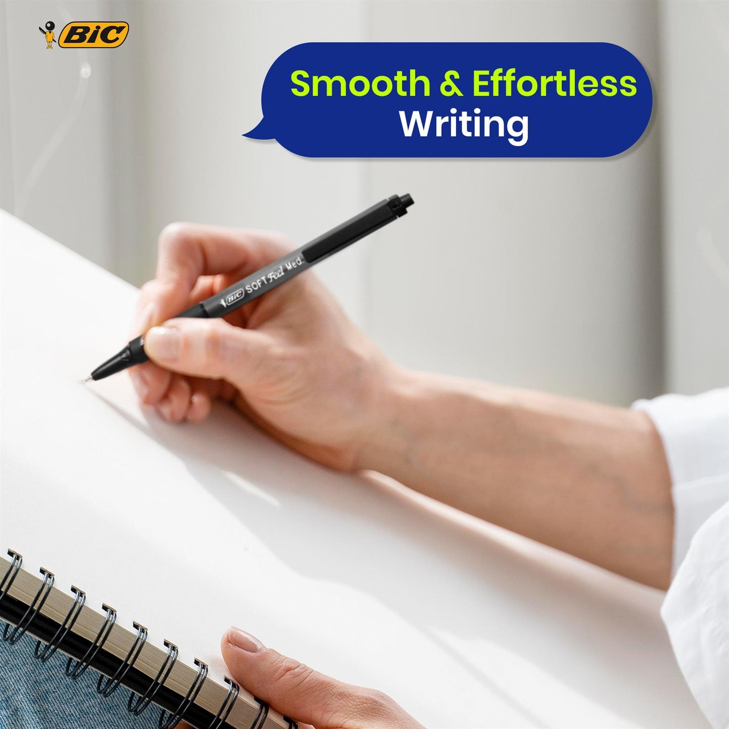 BIC Soft Feel Ballpoint Pens Black Pack of 12 Medium Tip Retractable Grip Pens