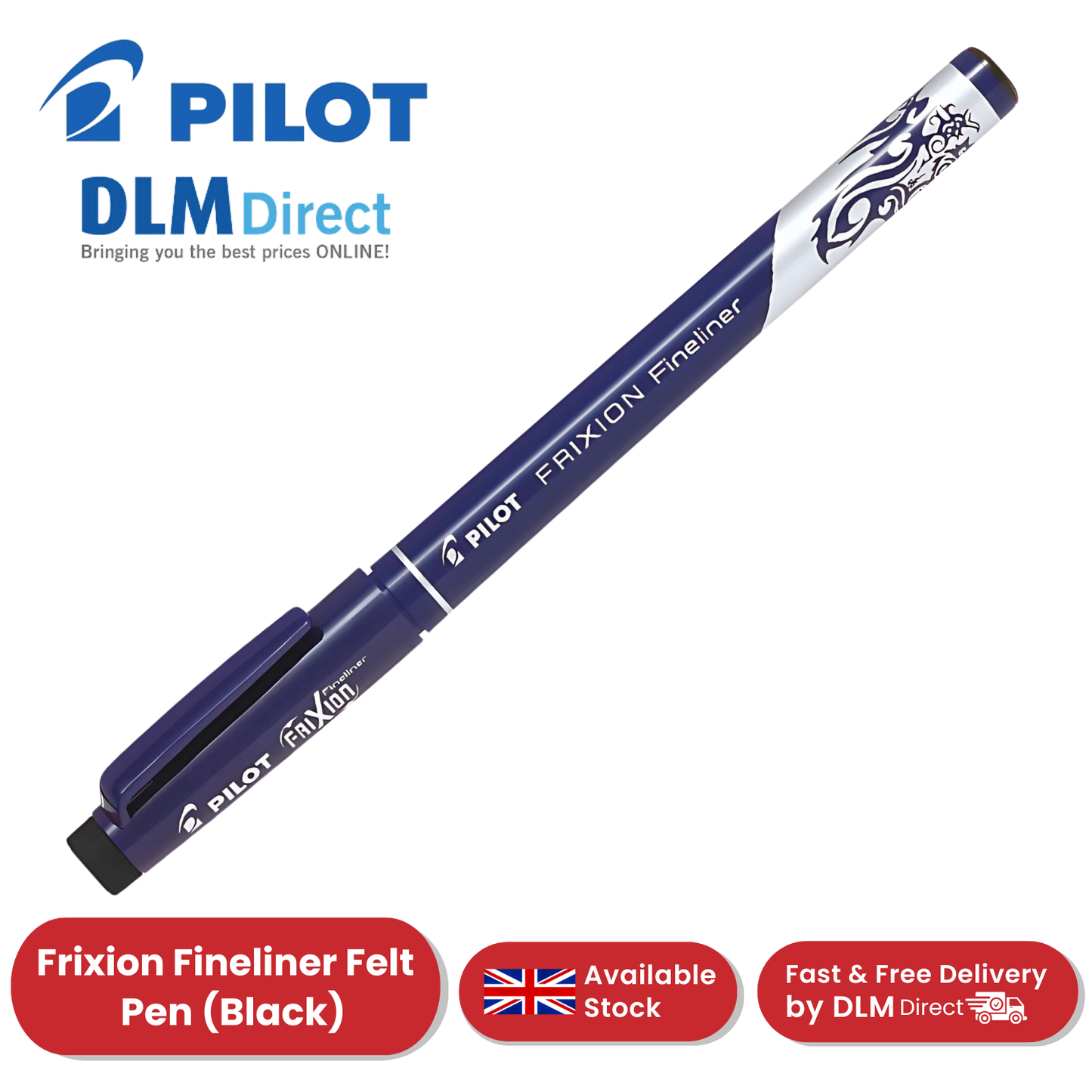 Pilot Frixion Fineliner Black Pen - Smooth, Erasable Ink for Precise Lines