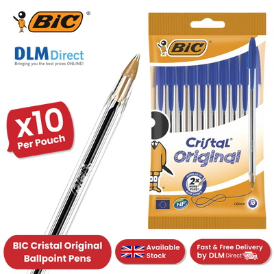 BIC Cristal Original Ballpoint Pens Medium Point (1.0 mm) Blue, Pouch of 8 - 1-5