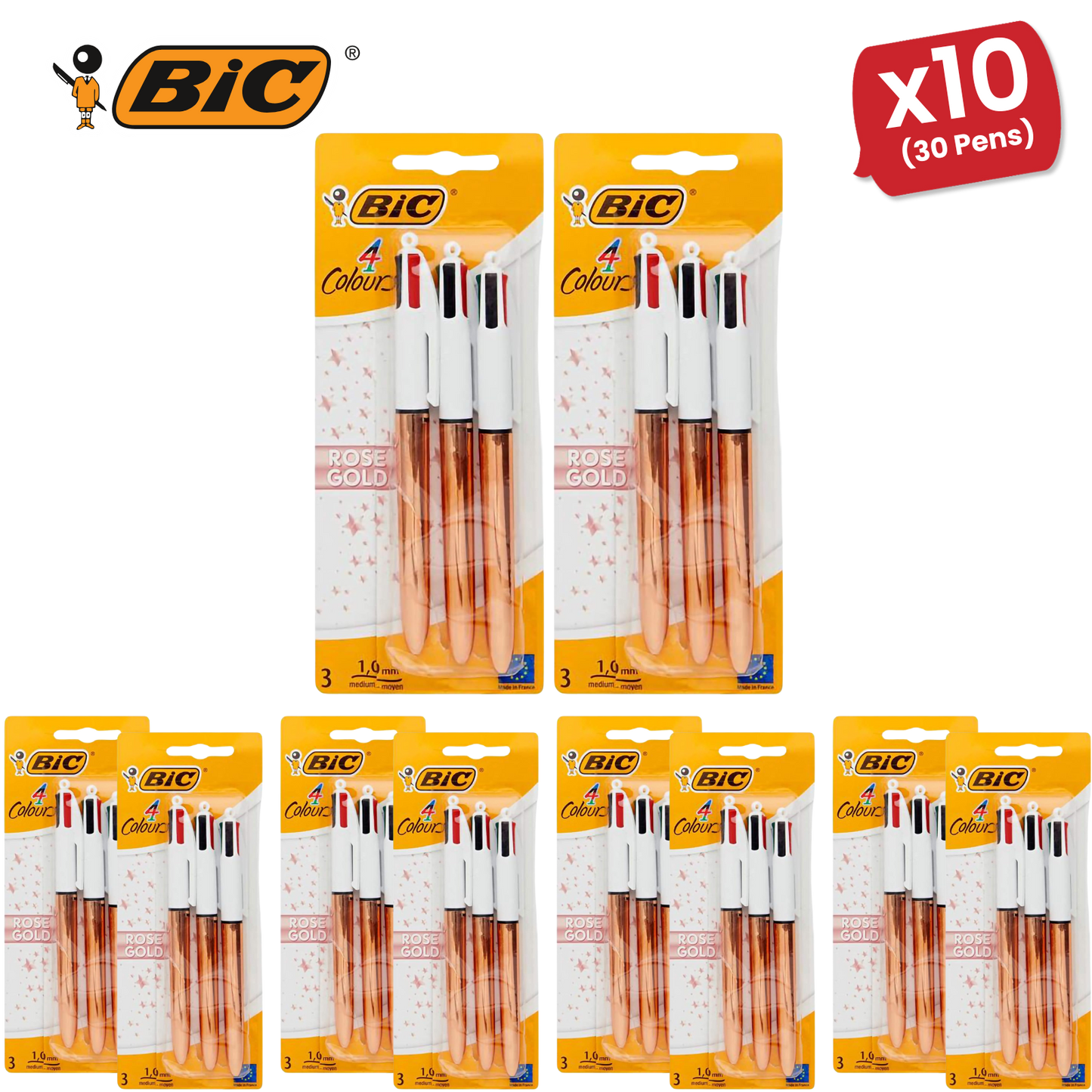 BIC 4 Colour Shine - Rose Gold - Pack of 3