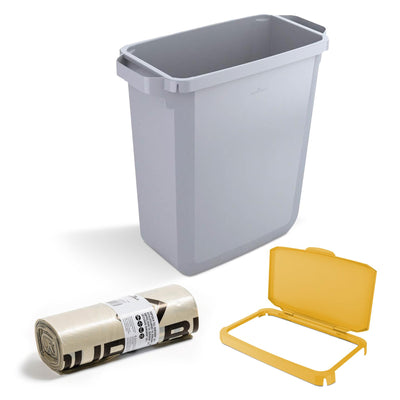 Durable DURABIN 60 Grey+ Durable Durabin Hinged Lid - Yellow+ Durable ECO 110L Bin Bags 100% Recycled