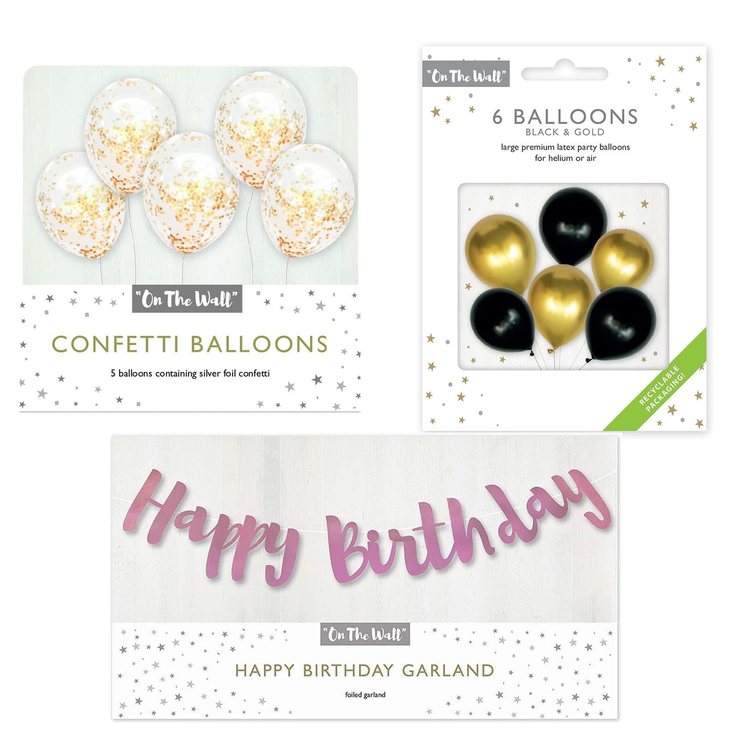 Gold Confetti Balloons Black Gold Balloons and Rose Gold Happy Birthday Garland