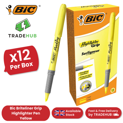 Bic Briteliner Grip Highlighter Pen Yellow - Pack of 12