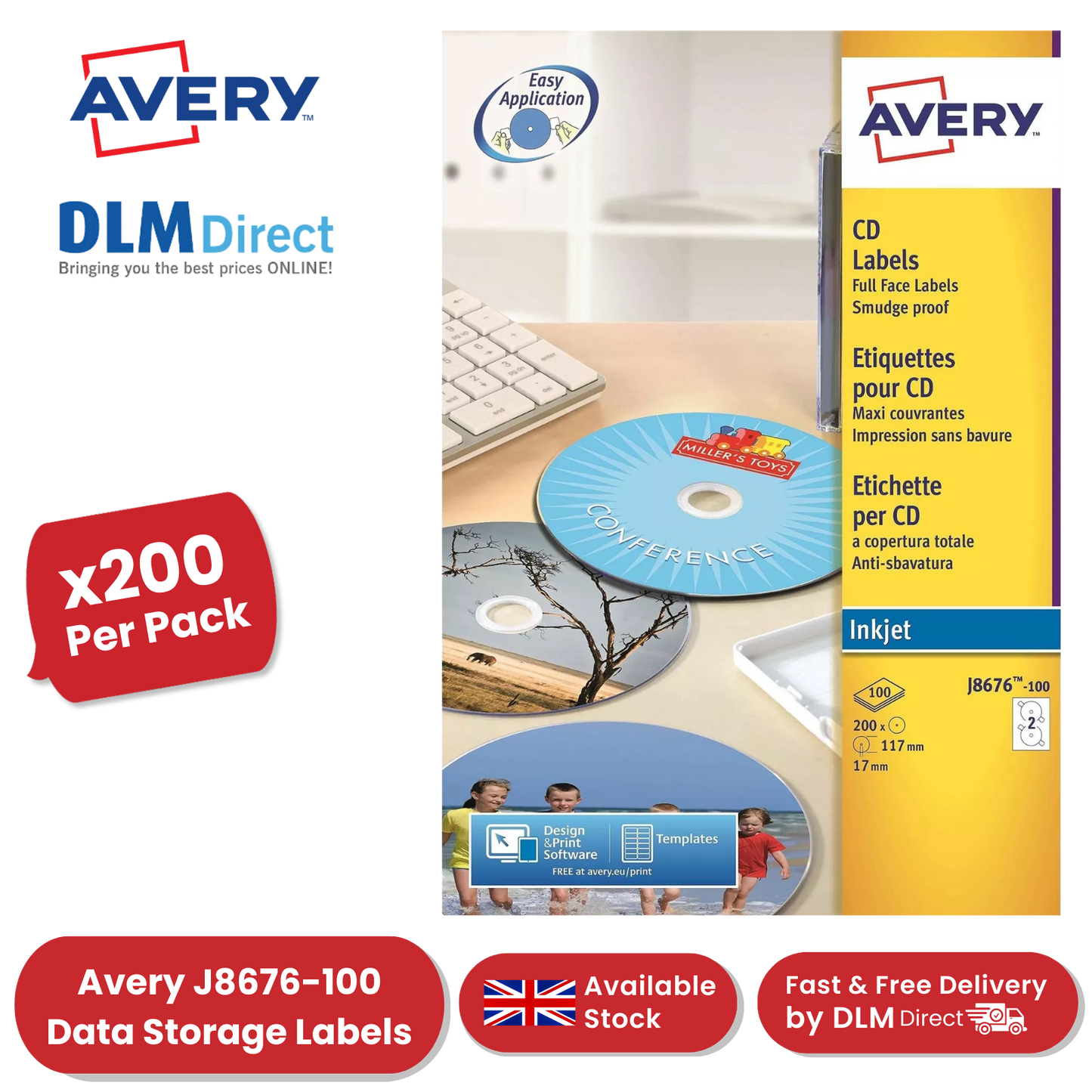 Avery J8676-100 Data Storage Labels, 200 Per Pack, 117 mm, Permanent - 1 to 5