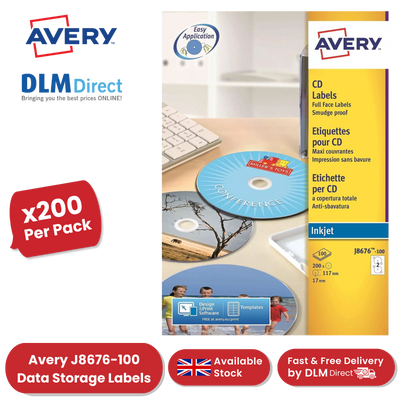 Avery J8676-100 Data Storage Labels, 200 Per Pack, 117 mm, Permanent - 1 to 5
