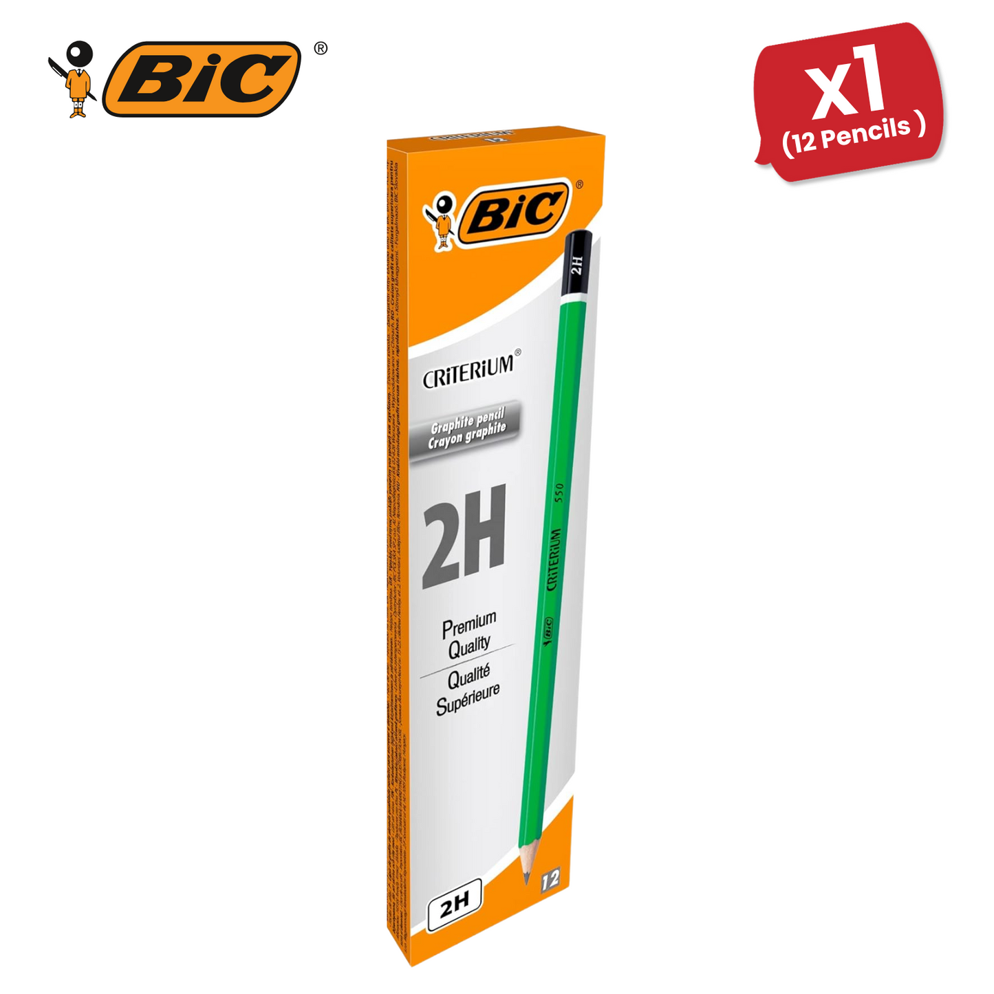 BIC Criterium 550 2H Hexagonal Pencils (Box of 12), black - Pack of 1 to 5