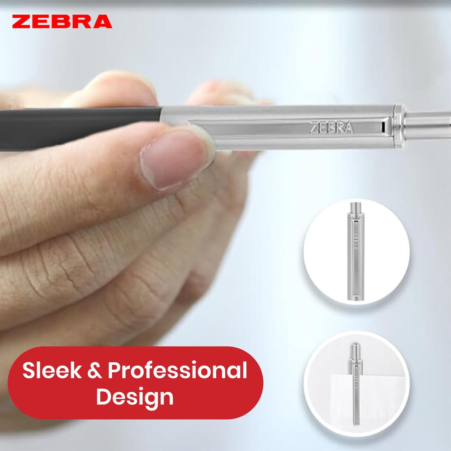 Zebra Ballpoint, Stainless Steel Retractable Pen Refillable Fine Point Biro for Presentation, Meeting & Assignments