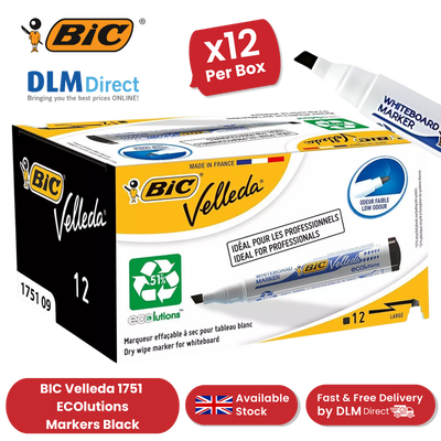 BIC VELLEDA MARKER 1751 BLACK - PACK OF 12 - 1 to 5 Packs