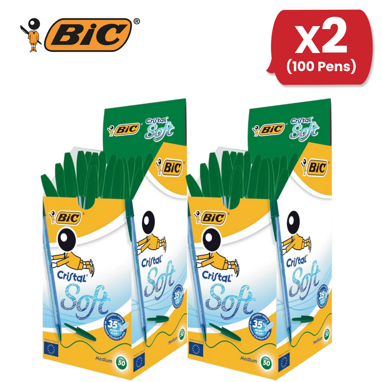 Bic Cristal Soft - Green - Box of 50