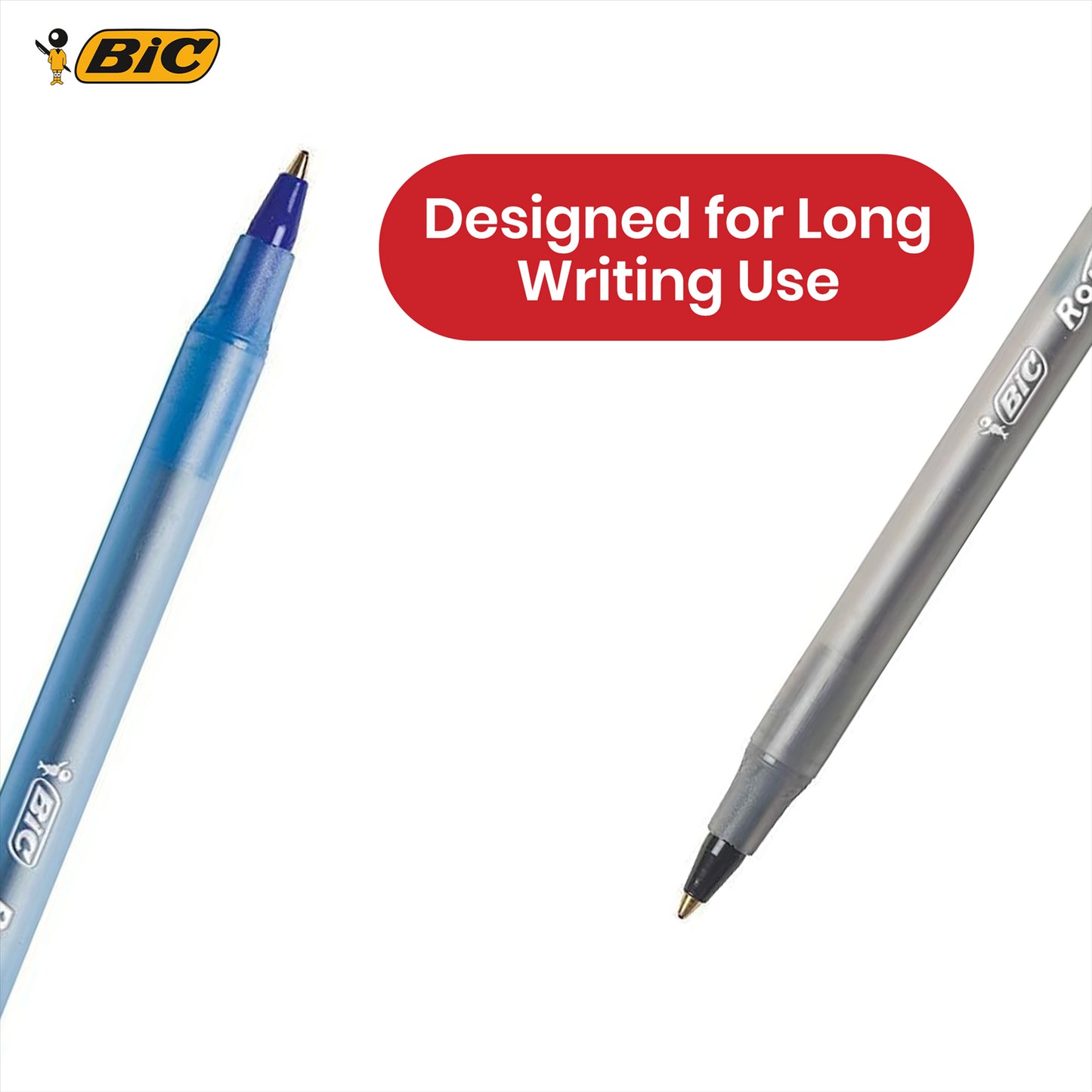 Bic Round Stic Ballpoint Pens 8 Pcs Blue & Black Biros 1mm Medium Tip Ballpoint for Work