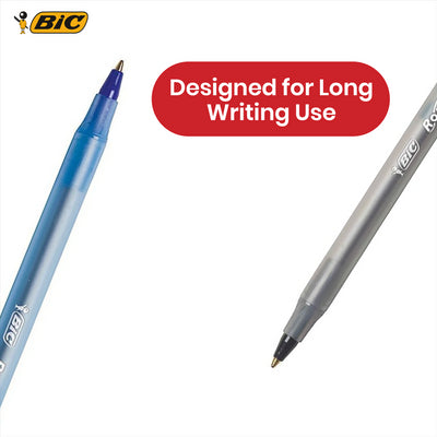 Bic Round Stic Ballpoint Pens 8 Pcs Blue & Black Biros 1mm Medium Tip Ballpoint for Work