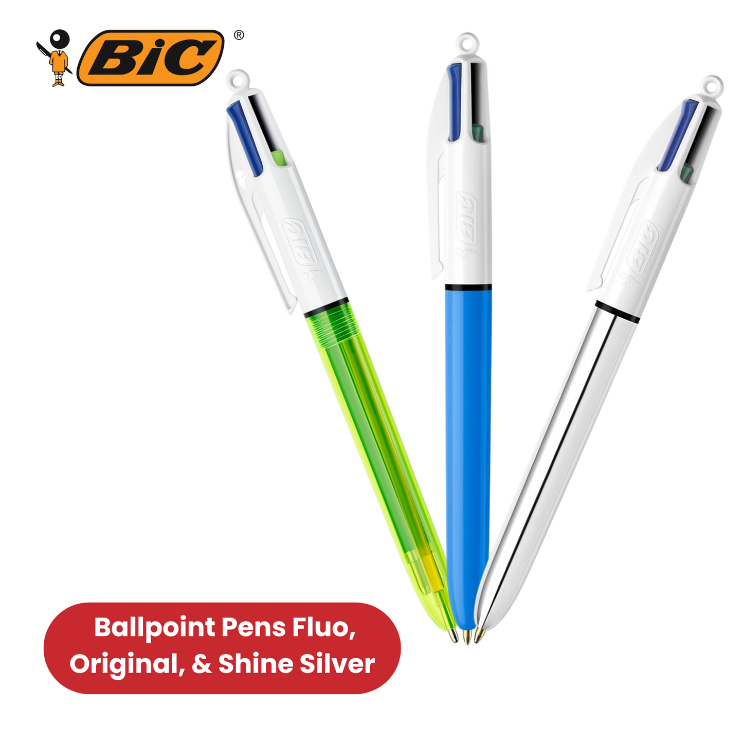 Bic 4 Colour Pack of 3 - 1 Original + 1 Shine Silver + 1 Fluo