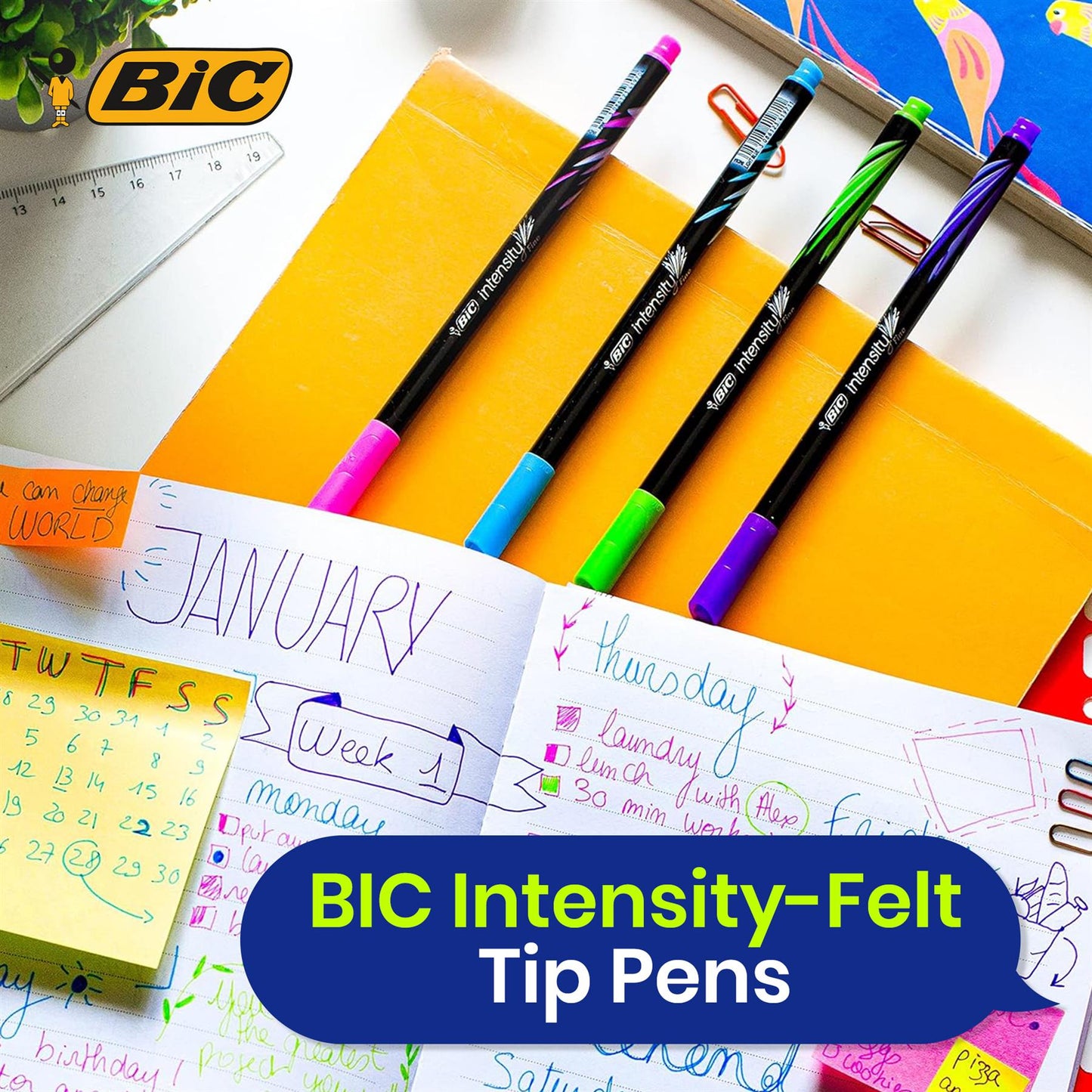 BIC Intensity Fine Felt Tip Pens Fine Point Assorted Colours - Pack of 8
