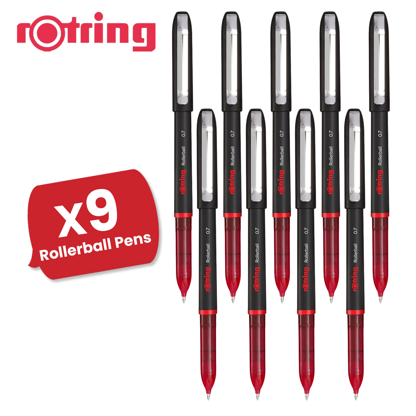 rOtring Rollerball Pen Fine Point 0.7mm - Red Ink, Smooth & Precise Writing