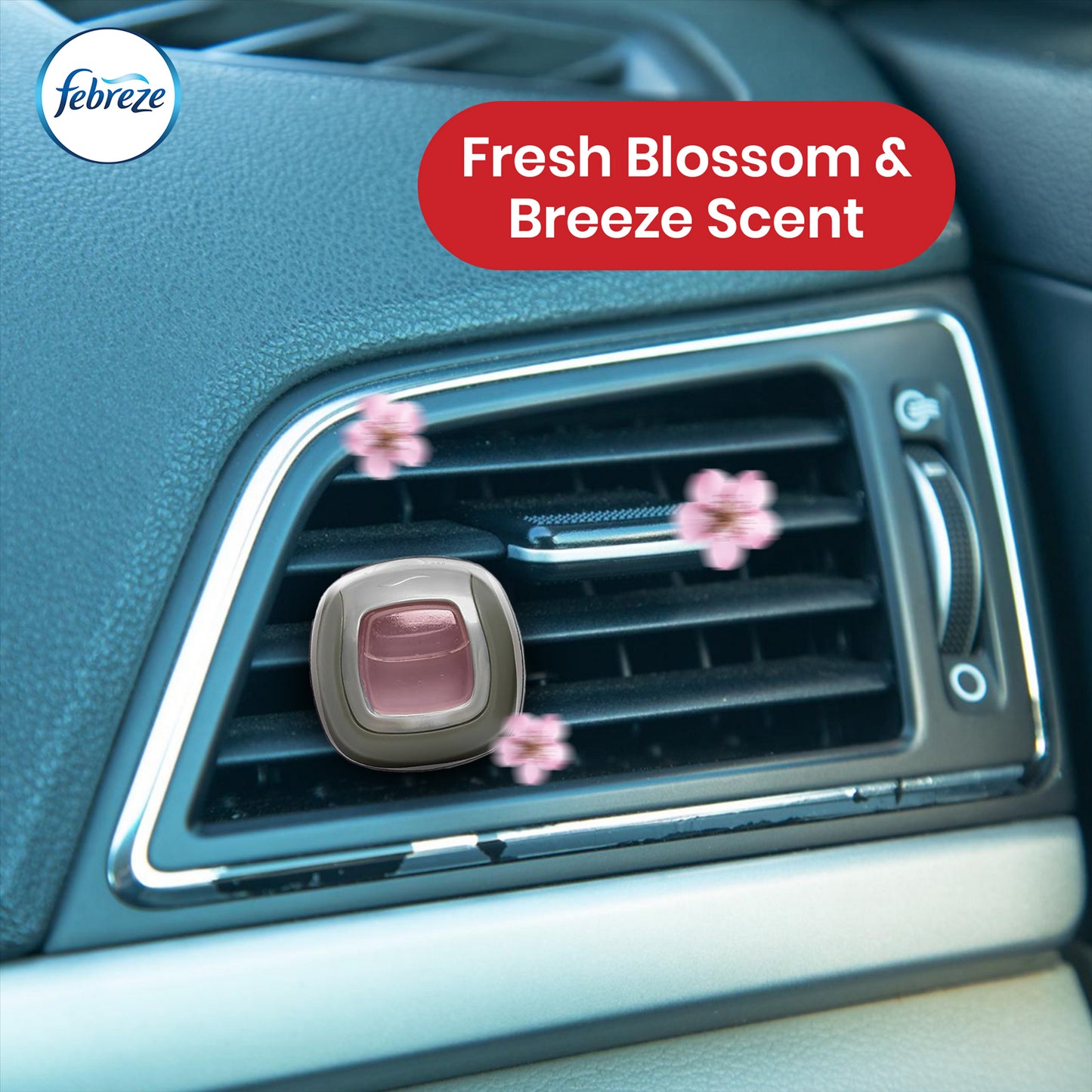 Febreze Clip-On Car Air Freshener - 2ml Cotton Fresh & Blossom Breeze Gel Air Freshener for Bad Smell (Pack of 2)