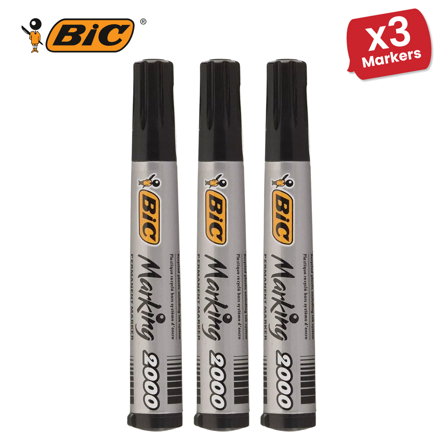 Bic 2000 Permanent Black Bullet Tip Marker 820915 - Single Pen Pack 2 to 36