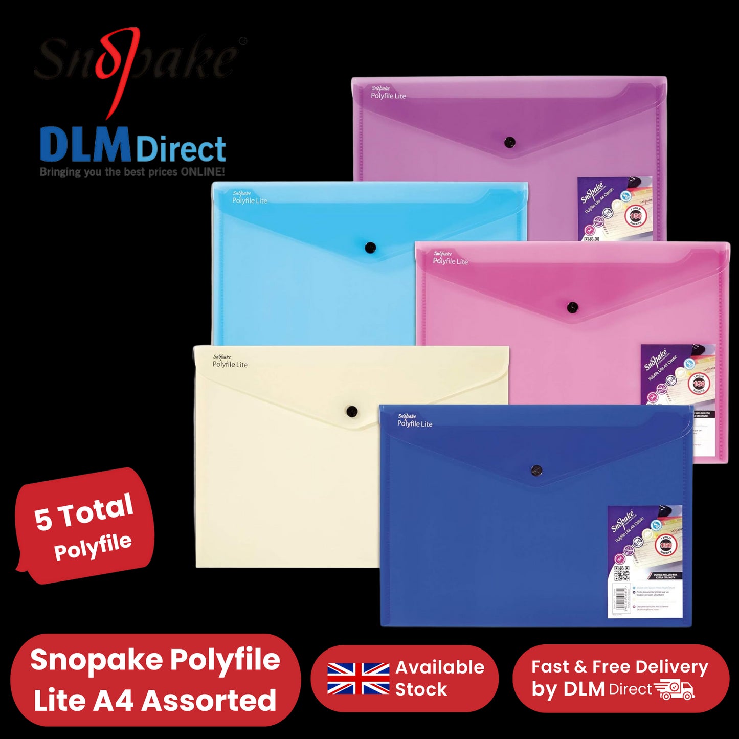 Snopake Polyfile Lite A4 Assorted for Secure and Stylish Document Storage x5