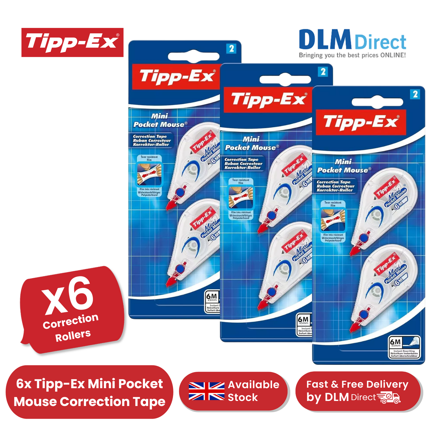 Tipp-Ex Mini Pocket Mouse Correction Roller (Pack of 6)