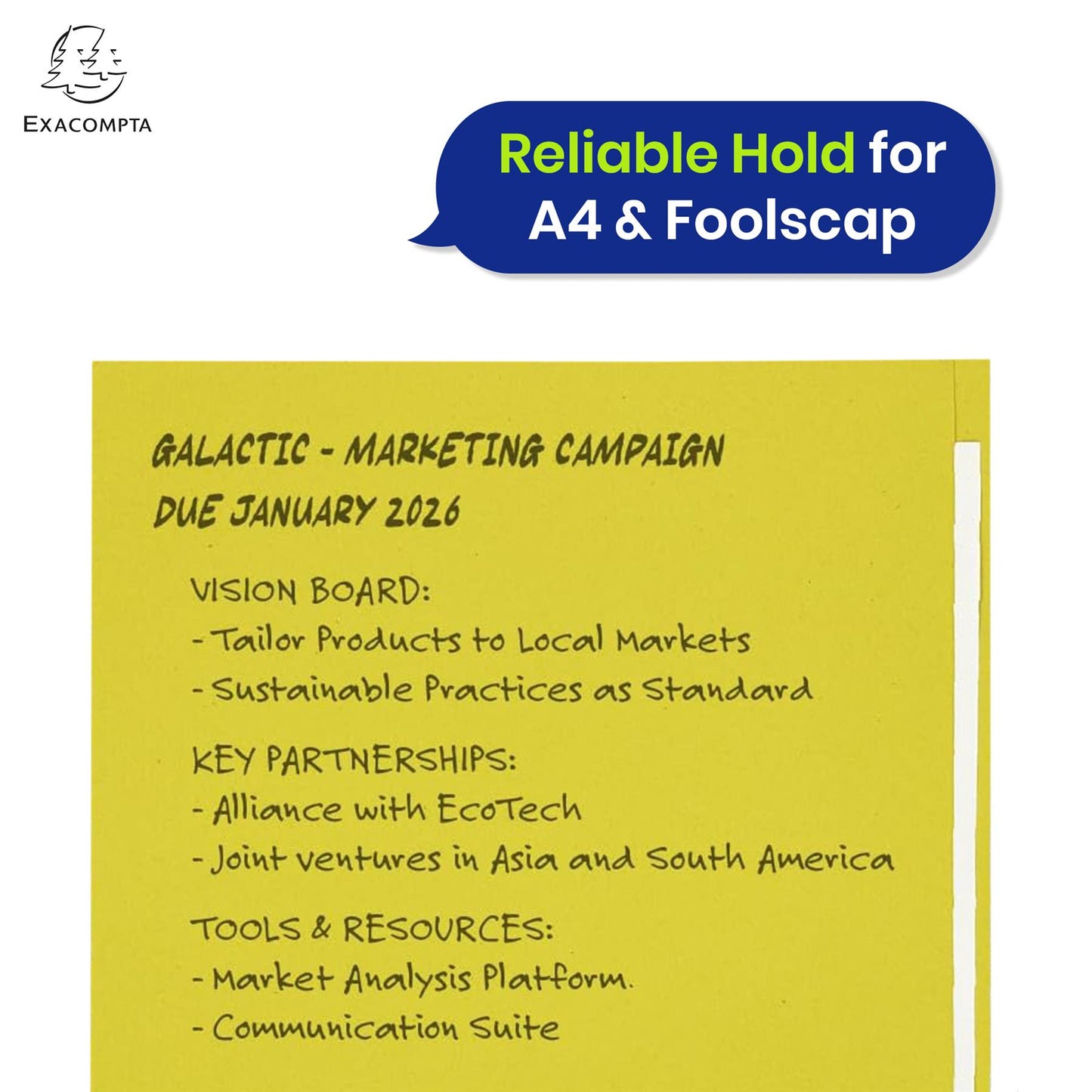 Exacompta Square Cut Folder Strong, 315gsm Manilla Holds A4 Foolscap Documents, Pack of 100 (Yellow)