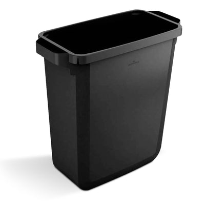 60L Durable DURABIN Black Plastic Waste Bin with Open Top & Handles for Home & Office