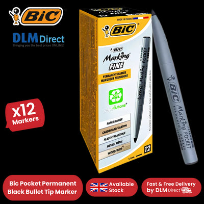 Bic Pocket Permanent Black Bullet Tip Marker (Pack of 12) 8209021 - 1 to 5 Packs