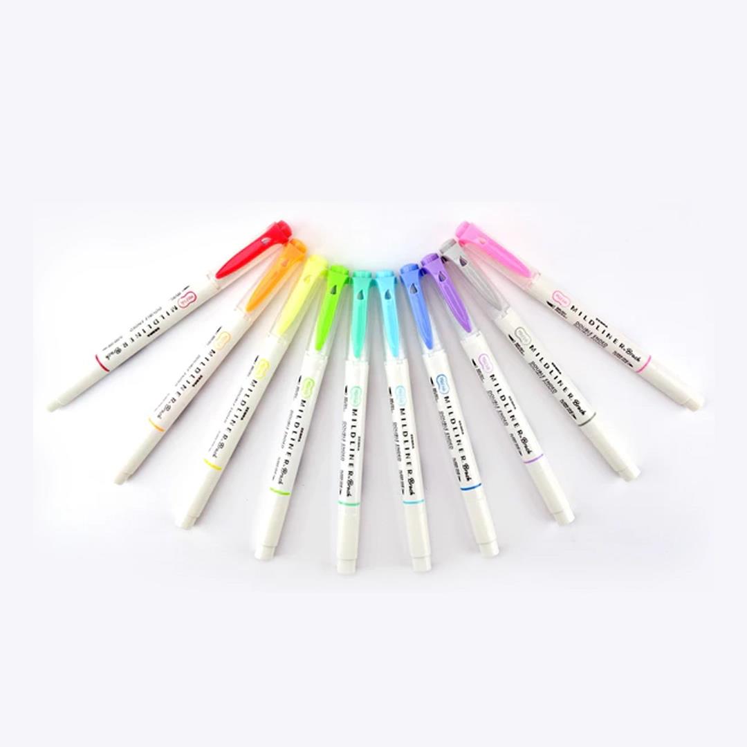 Zebra Pen MIDLINER Brush Pens 10 Pcs Dual Tip Colouring Pen, Assorted Colour Brush Marker for Work