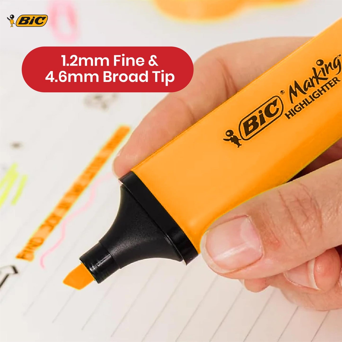 BIC 3x Marking Highlighter Flat Marker Neon Orange Modular Tip for Precise Highlighting