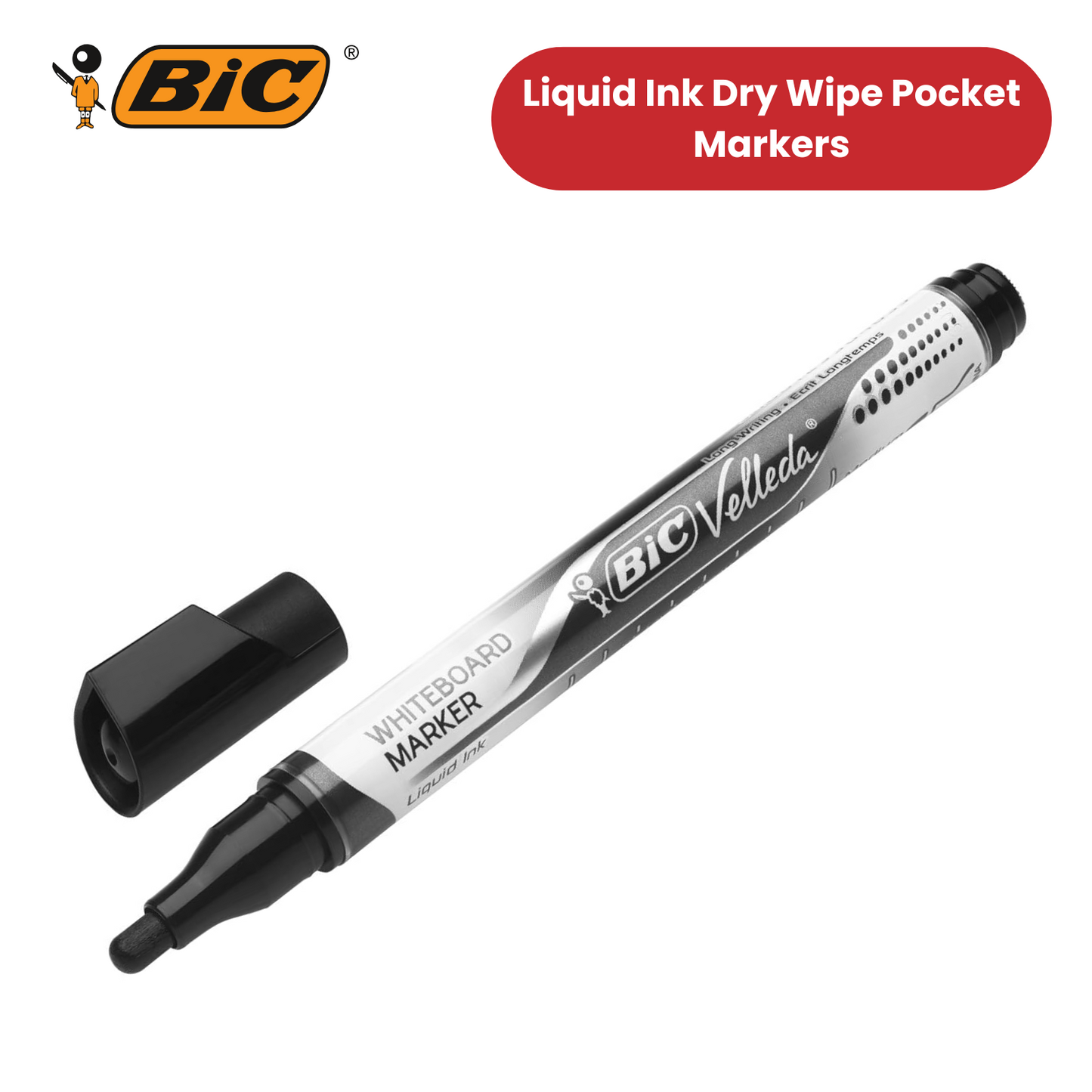 BIC Velleda Liquid Ink Dry Wipe Pocket Markers Black - Pack of 12